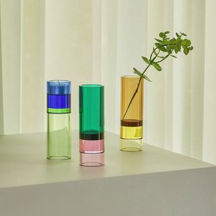 Hübsch Astro theelichthouder, groen/roze, kristalglas, 15 cm