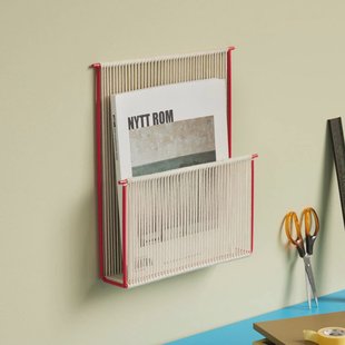 Hübsch Tijdschriftenhouder String, wand, crème wit/rood