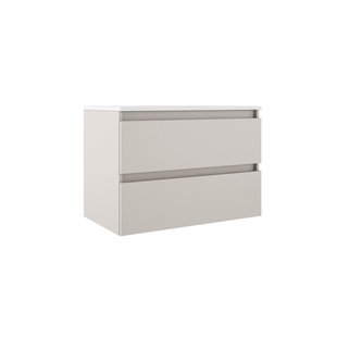 Adema Chacito Badkamermeubelset - 80x39.5x55cm - ondiep - 2 lades - greeploos - wastafel glans wit - 1 kraangat - mat cotton (beige) SW1212814/SW7090