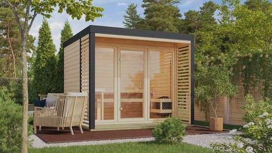 Karibu | Ares 3 Buitensauna | Onbehandeld-Antraciet