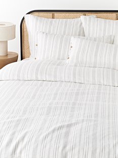 Gewassen linnen dekbedovertrek Telma met strepen