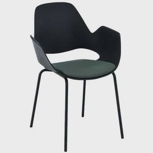 Falk stoel met zwart onderstel, gestoffeerd groen