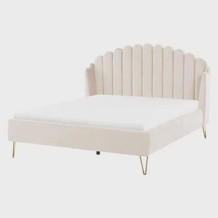 Beliani-AMBILLOU-Tweepersoonsbed-Lichtbeige-160 x 200 cm-Fluweel