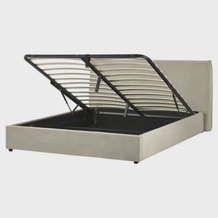 Beliani-LAVAUR-Bed met opbergruimte-Taupe-160 x 200 cm-Fluweel