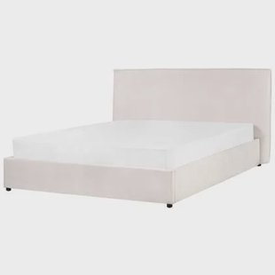 Beliani-LAVAUR-Bed met opbergruimte-Gebroken wit-160 x 200 cm-Fluweel