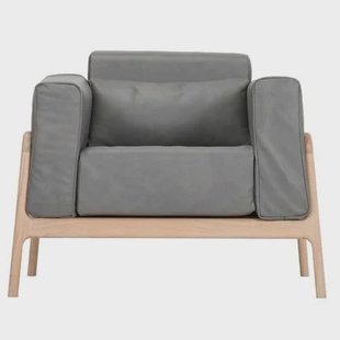 Gazzda Fawn fauteuil whitewash Dakar Leather Grey Gazzda Fawn fauteuil whitewash Dakar Leather Grey