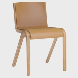 Audo Copenhagen Ready eetkamerstoel naturel eiken, gestoffeerd leder