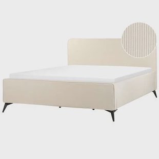 Beliani-VALOGNES-Tweepersoonsbed-Lichtbeige-180 x 200 cm-Corduroy