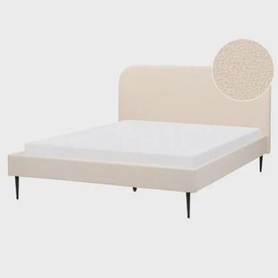 Beliani-FLAYAT -Tweepersoonsbed-Lichtbeige-160 x 200 cm -Bouclé