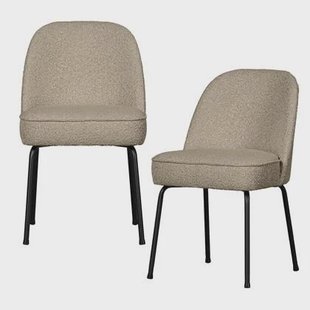 WOOOD Vogue Eetkamerstoelen - Bouclé - Beige - Set van 2