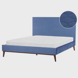 Beliani - BAYONNE - Tweepersoonsbed - Blauw - 180 x 200 cm - Fluweel