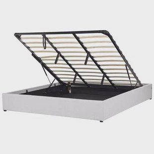 Beliani-DINAN-Tweepersoonsbed-Lichtgrijs-180 x 200 cm-Polyester