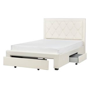 Beliani-LIEVIN-Bed met opbergruimte-Lichtbeige-140 x 200 cm-Fluweel