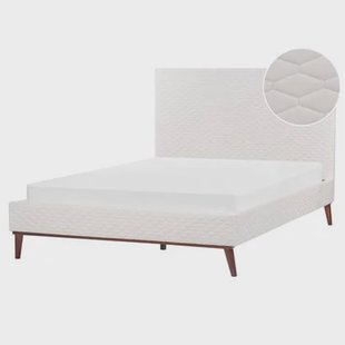 Beliani-BAYONNE-Tweepersoonsbed-Gebroken wit-140 x 200 cm-Fluweel
