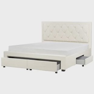 Beliani-LIEVIN-Bed met opbergruimte-Lichtbeige-180 x 200 cm-Fluweel