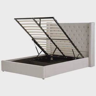 Beliani-LUBBON-Bed met opbergruimte-Lichtgrijs-160 x 200 cm-Fluweel