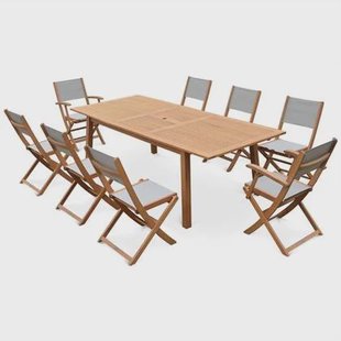 sweeek - Uitschuifbare houten tuintafel, 8 stoelen