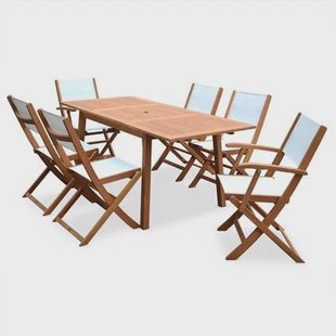 sweeek - Uitschuifbare houten tuintafel, 6 stoelen