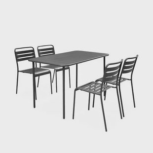 sweeek - Metalen tuintafel, 4 stoelen