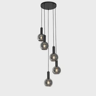 QAZQA Art Deco hanglamp zwart met smoke glas rond 5-lichts - Josje