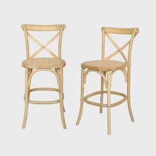 sweeek - Vintage rubberhouten bistro barkrukken met voetensteun (set