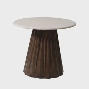 Giga Meubel - Bijzettafel Rond 60cm - Bruin Marmer|Hout - Faiza