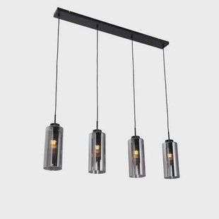 QAZQA Art Deco hanglamp zwart met smoke glas 4-lichts - Laura QAZQA Art Deco hanglamp zwart met smoke glas 4-lichts - Laura