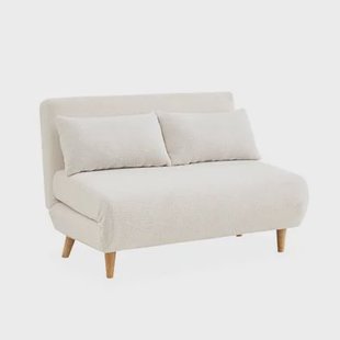 sweeek - Tweepersoons uitklapbare slaapbank van witte gekrulde stof -