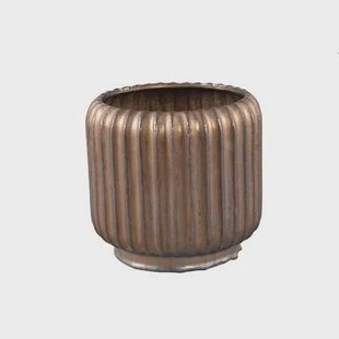 PTMD Eevie Bronze round ceramic pot with lines M PTMD Eevie Bronze round ceramic pot with lines M