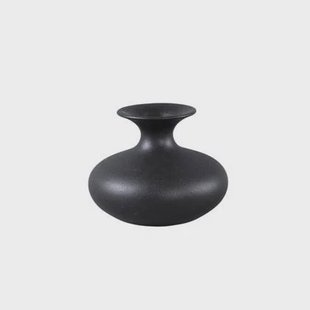 PTMD Lyndsay Black round shaped ceramic pot bulb low
