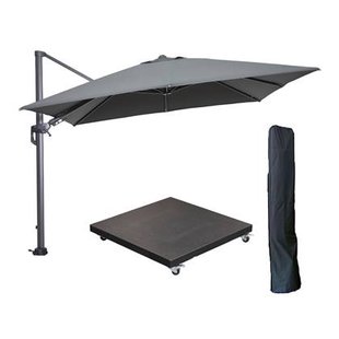Garden Impressions Hawaii zweefparasol 3x3m d. grijs met voet en hoes Garden Impressions Hawaii zweefparasol 3x3m d. grijs met voet en hoes