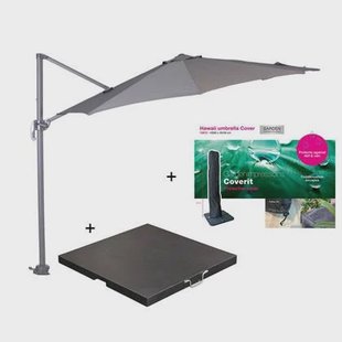 Garden Impressions Hawaii parasol S Ø300 d.grijs + 80kg voet en hoes