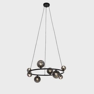 QAZQA Hanglamp zwart met smoke glas rond 8-lichts - Monaco