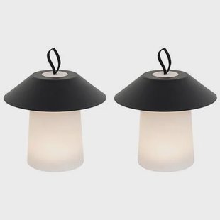 QAZQA Set van 2 tafellampen mushroom zwart incl. LED oplaadbaar -