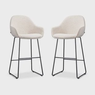 Nolon Nino-Mae Barkrukken Set van 2 - Bouclé Beige - Zwart - 75 cm