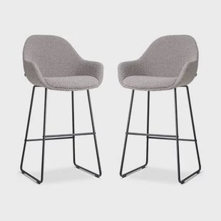 Nolon Nino-Mae Barkrukken Set van 2 - Bouclé Taupe - Zwart - 75 cm