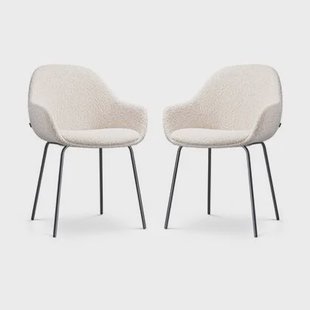 Nolon Nora-Mae Eetkamerstoelen Set van 2 - Bouclé Beige - Zwarte Poten