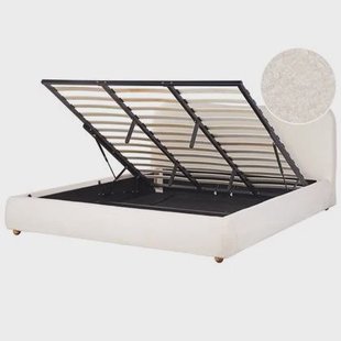 Beliani-BLAGNAC-Bed met opbergruimte-Gebroken wit-180 x 200 cm-Bouclé