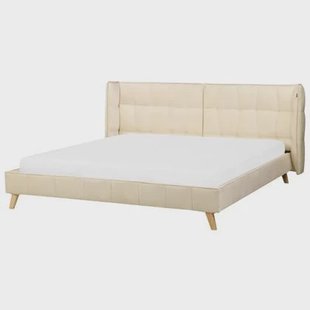 Beliani-SENLIS -Tweepersoonsbed-Lichtbeige-180 x 200 cm-Fluweel