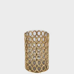 J-Line windlicht Rond Ringen - aluminium - goud - large J-Line windlicht Rond Ringen - aluminium - goud - large