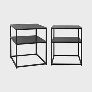sweeek - Set van 2 zwart metalen nachtkastjes met legplanken