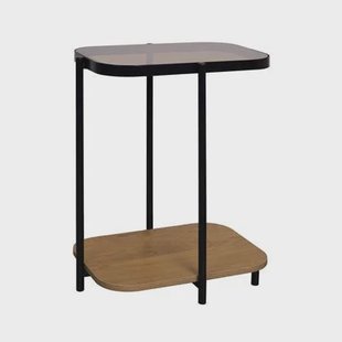 sweeek - Bijzettafel vintage in zwart metaal met tafelbladen in glas