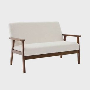 sweeek - 2-zits bank, bouclette stof, licht notenhout gebeitste poten