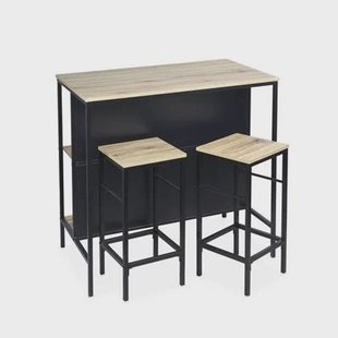 sweeek - Hoge tafel van hout en metaal, 2 planken, 2 krukjes sweeek - Hoge tafel van hout en metaal, 2 planken, 2 krukjes