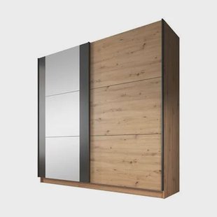 Meubella - Kledingkast Saturn - Eiken - Zwart - 217 cm - Met spiegel