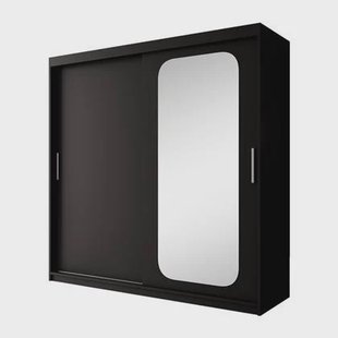 Meubella - Kledingkast Pete - Zwart - 200 cm - Met spiegel