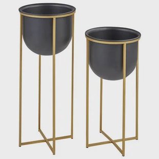 Beliani - THUJA - Bloempot set van 2 - Zwart - Metaal