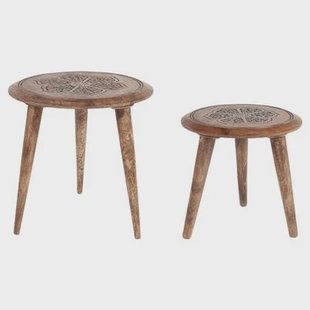 Beliani-TURUA-Bijzettafel set van 2-Donkere houtkleur-Mangohout