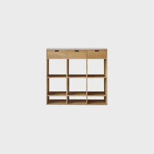 Tikamoon - Miho - Lage boekenkast in eiken en wit premium terrazzo Tikamoon - Miho - Lage boekenkast in eiken en wit premium terrazzo