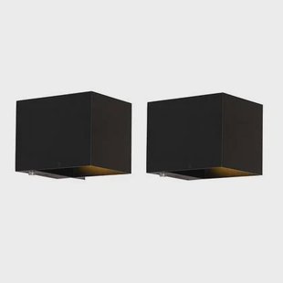 QAZQA Set van 2 wandlampen zwart met dimmer oplaadbaar - Joris